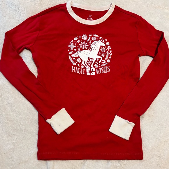 KIDS GAP red 2 piece christmas unicorn PJs size 14 - Picture 9 of 10
